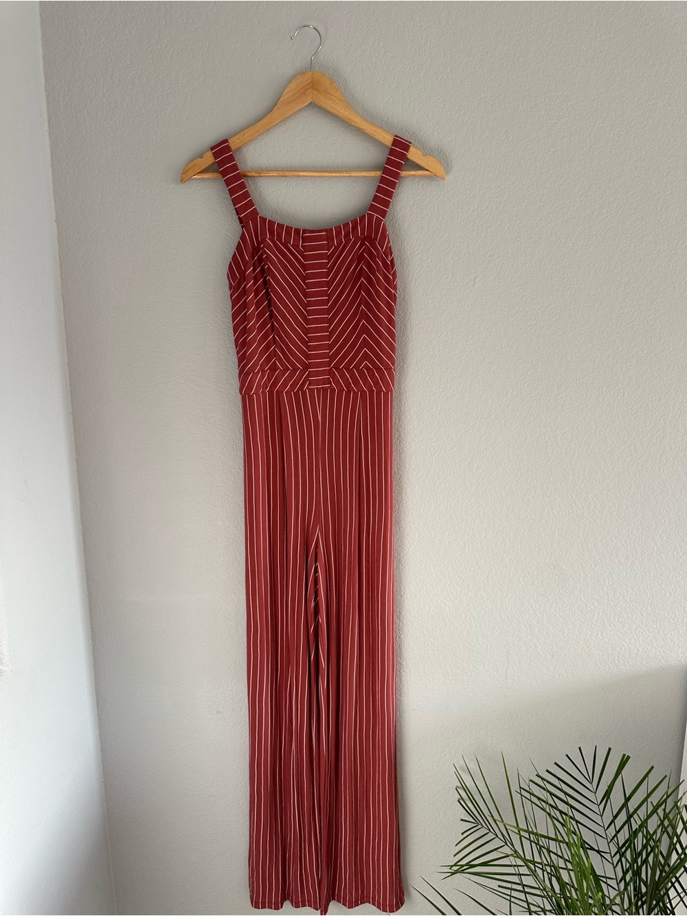 Striped Rust Red Wide-Leg Jumpsuit